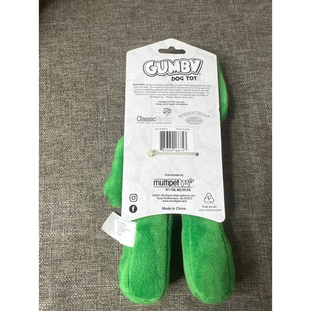 Multipet Gumby Plush Squeaky Dog Toy Green Character 16674 New Pack of 2
